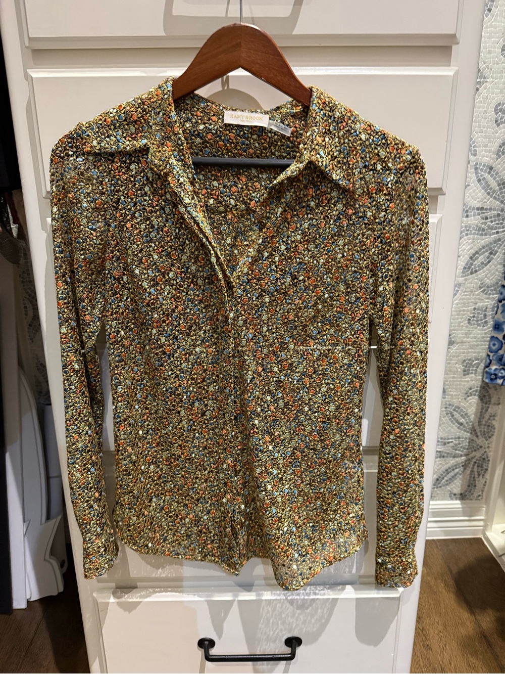 Ramy Brook Olive Green Multi Floral Button-Front Blouse